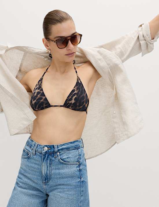 Animal Print Halterneck Triangle Bikini Set