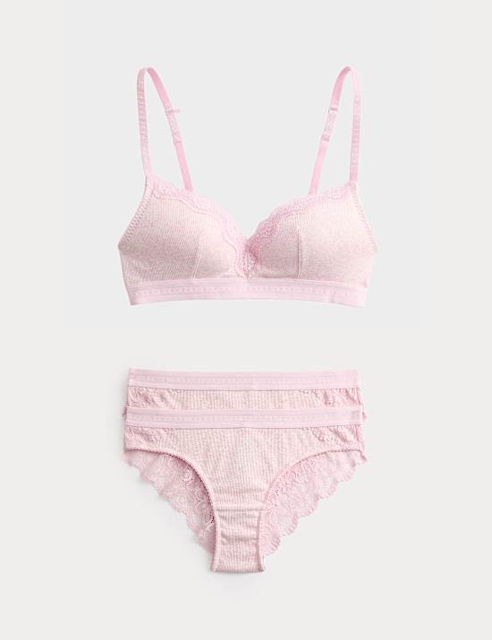 Lotta Gerippter, b&uuml;gelloser Plunge-BH aus Baumwollmischgewebe im Set (A&ndash;E)