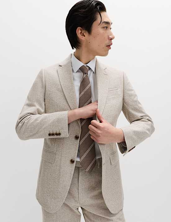 2 Piece Tailored Fit Cotton Linen Striped Suit