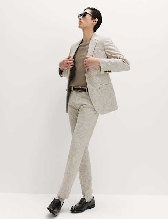 2 Piece Tailored Fit Cotton Linen Striped Suit