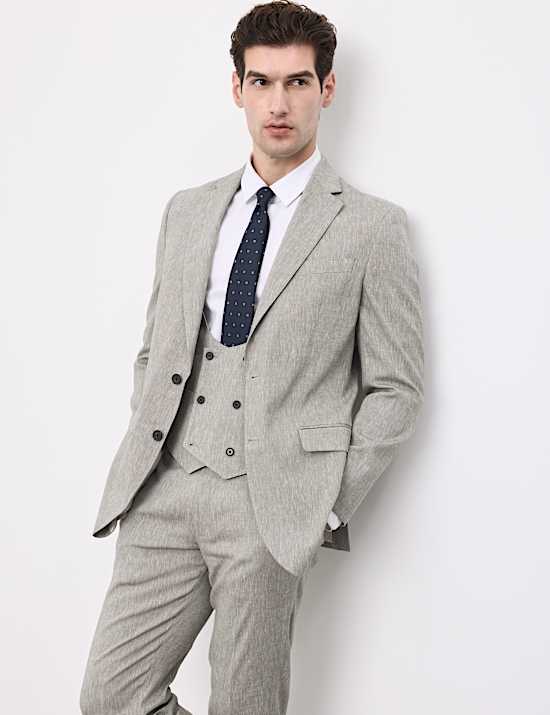 3 Piece Tailored Fit Italian Performance Linen Blend Suit