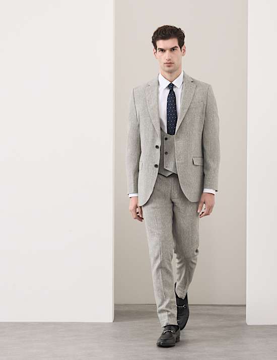 3 Piece Tailored Fit Italian Performance Linen Blend Suit