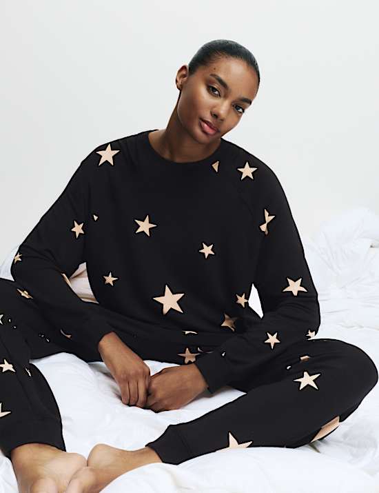Star Print Crew Neck Long Sleeve Pyjama Set