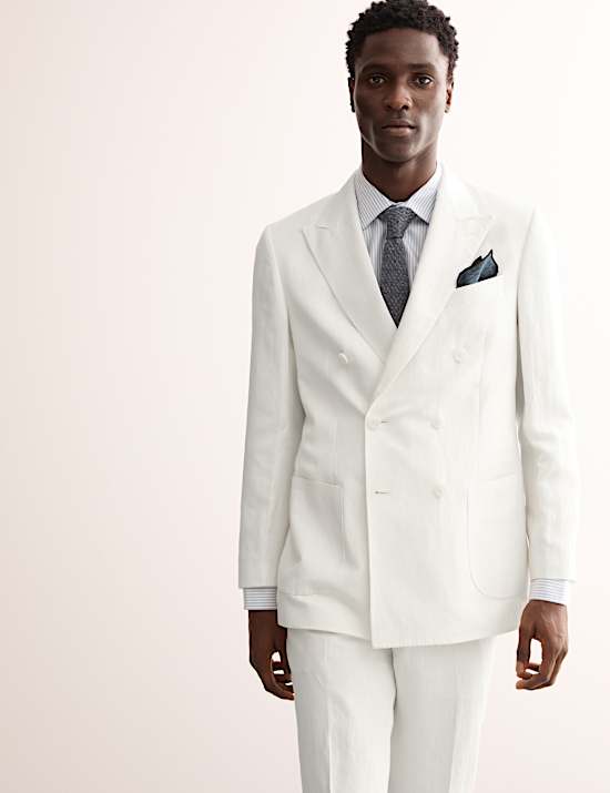 Costume croisé coupe ajustée en lin mélangé et soie