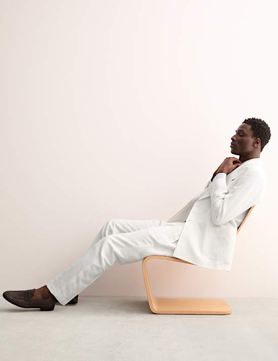 Costume croisé coupe ajustée en lin mélangé et soie