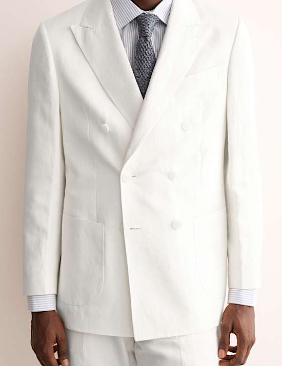 Costume croisé coupe ajustée en lin mélangé et soie