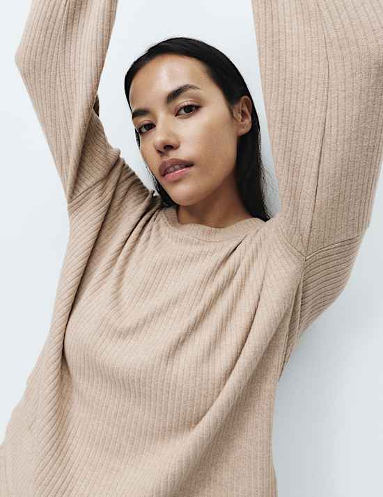 Ribbed Crew Neck Long Sleeve Pyjama Set