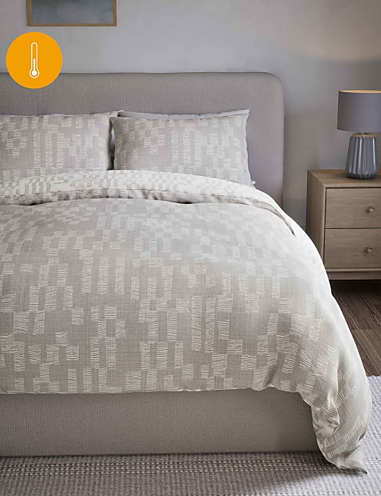 Pure Cotton Geometric Brushed Bedding Set GREY Bedding Sets M S GR