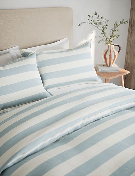 Set Perlengkapan Tidur Campuran Linen Motif Garis