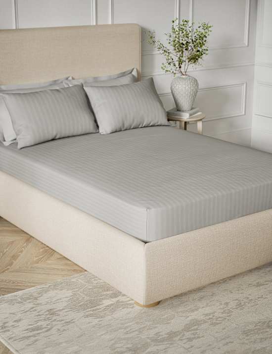 Pure Cotton Sateen Stripe Fitted Sheet