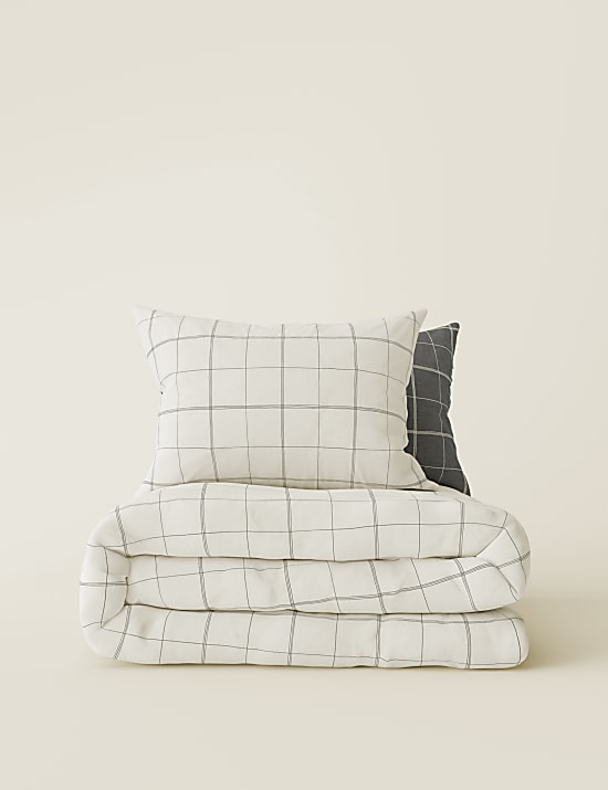 Cotton Blend Checked Bedding Set