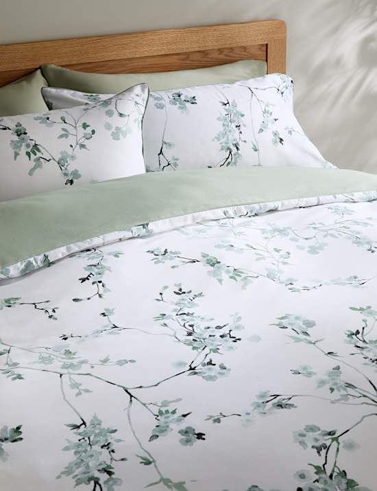 Parure de lit en satin 100 % coton &agrave; motif fleur de cerisier