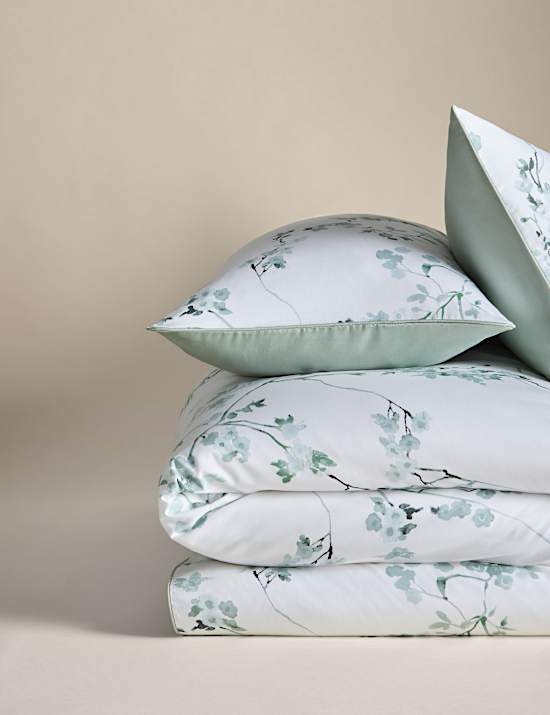 Parure de lit en satin 100 % coton &agrave; motif fleur de cerisier