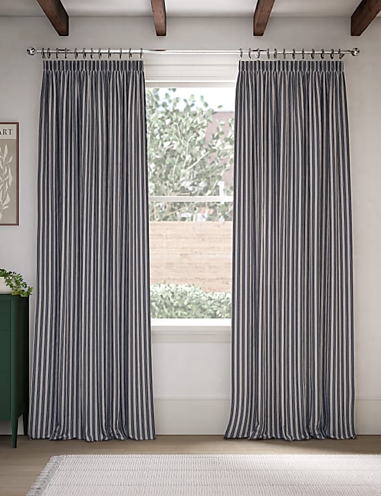 Cotton Rich Striped Pencil Pleat Curtains