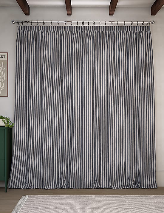 Cotton Rich Striped Pencil Pleat Curtains