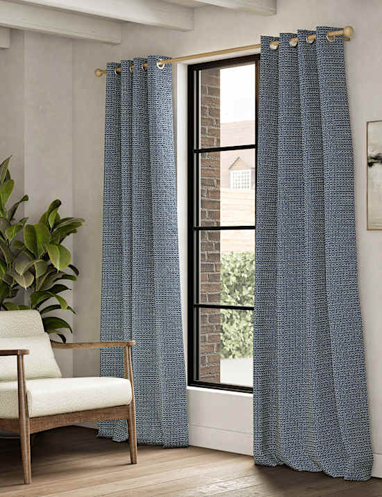 Cortinas de diseño geométrico de chenilla con ojales