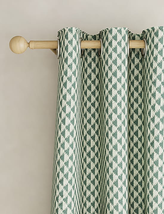 Cotton Blend Geometric Eyelet Curtains