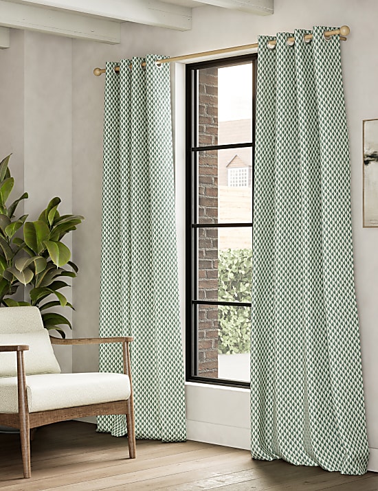 Cotton Blend Geometric Eyelet Curtains