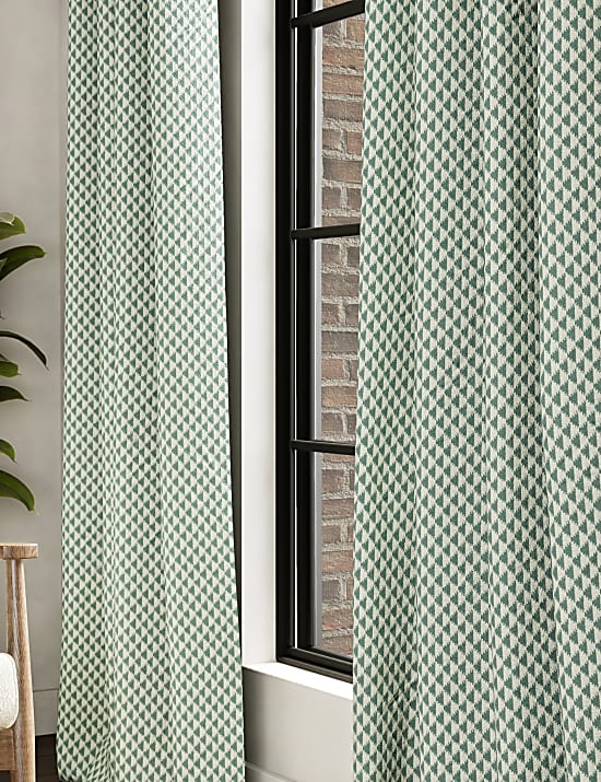 Cotton Blend Geometric Eyelet Curtains