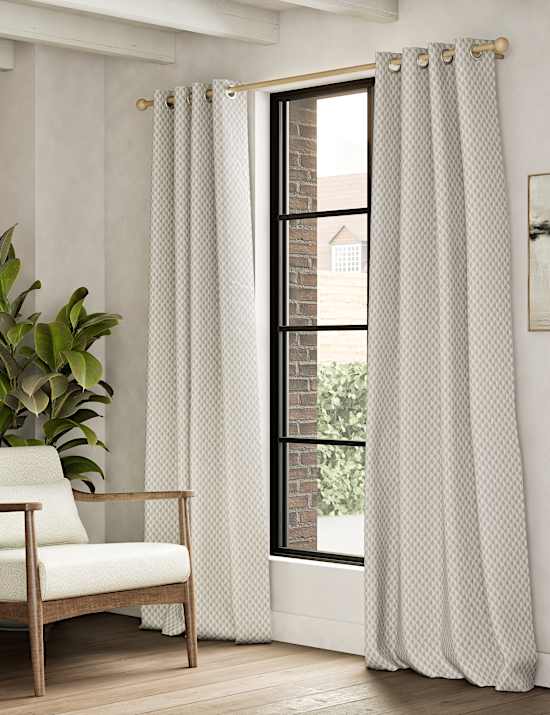 Cotton Blend Geometric Eyelet Curtains