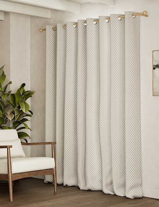 Cotton Blend Geometric Eyelet Curtains