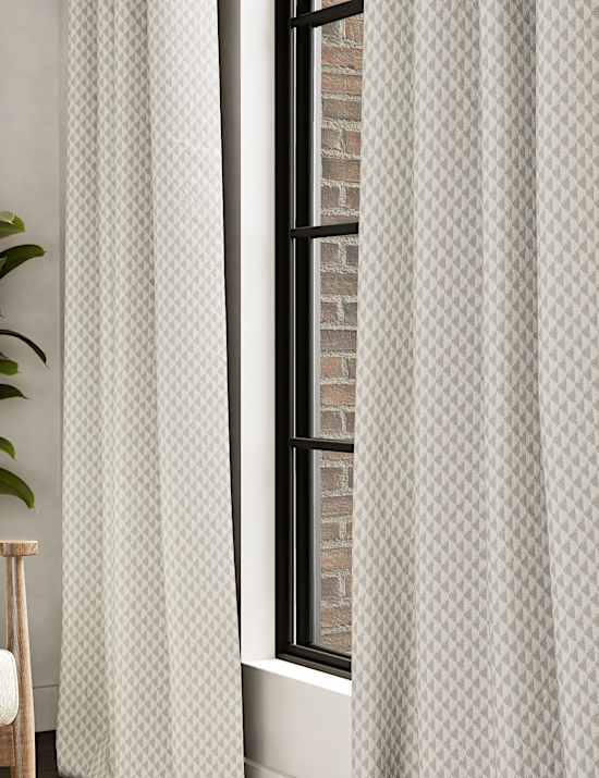 Cotton Blend Geometric Eyelet Curtains