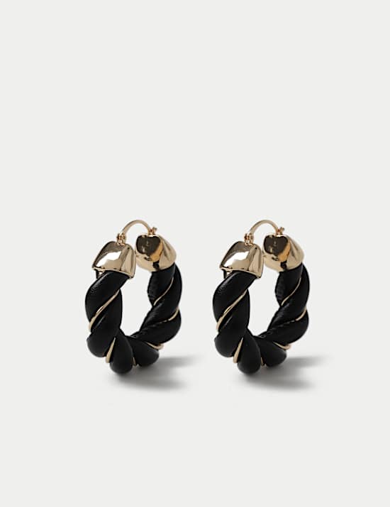 Faux Leather and Chain Hoop Earrings