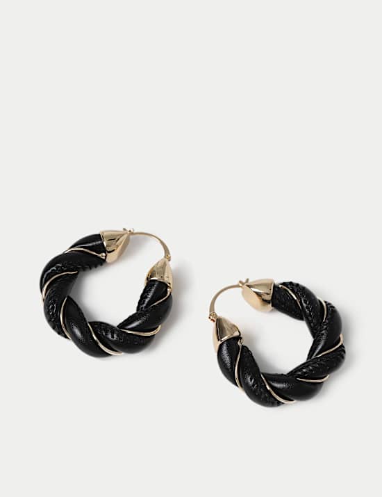 Faux Leather and Chain Hoop Earrings