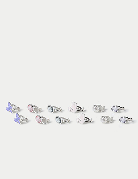 מארז 6 זוגות עגילי קליפס בעיצוב ברבור ופפיון