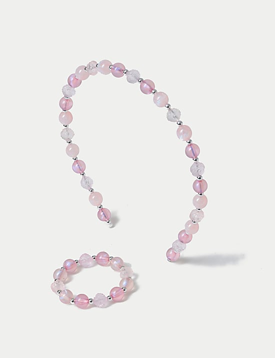 Komplet jasna bransoletka i opaska na głowę