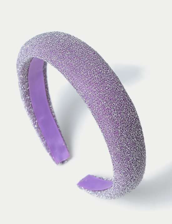 Fioletowa opaska na głowę z brokatem
