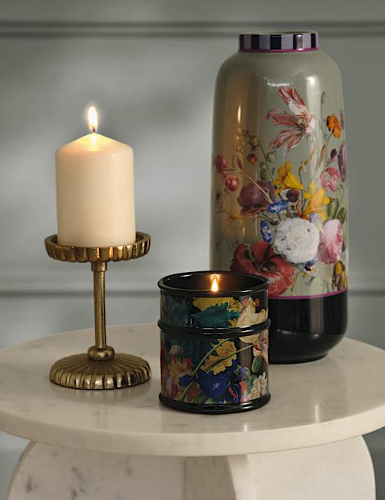 Ridged Metal Pillar Candle Holder