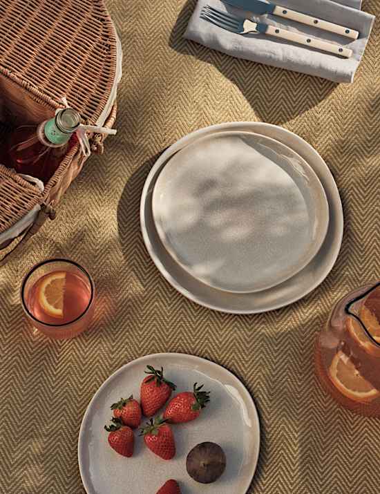 Lot de 4 petites assiettes &eacute;maill&eacute;es couleur lin