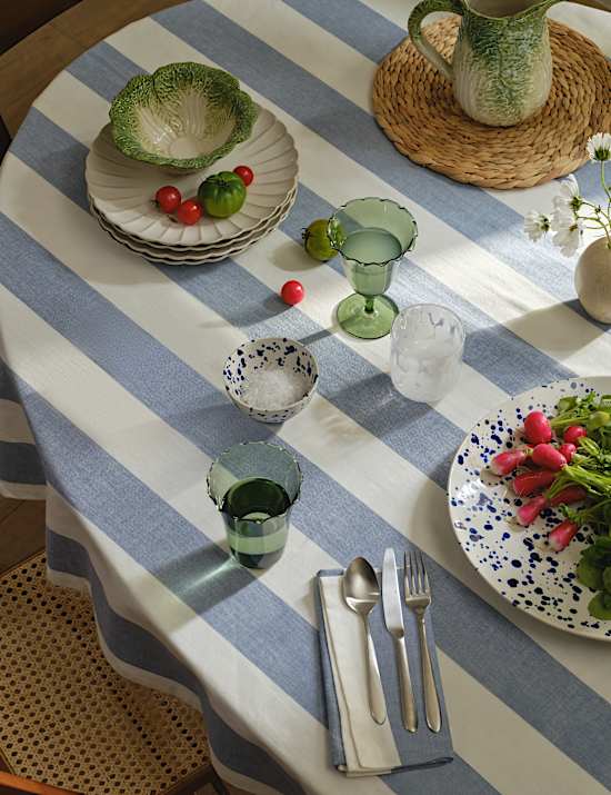 Cotton with Linen Wide Stripe Tablecloth