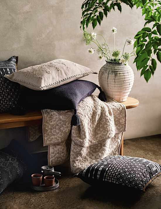 Dessus de lit 100 % coton &agrave; motif Ikat g&eacute;om&eacute;trique