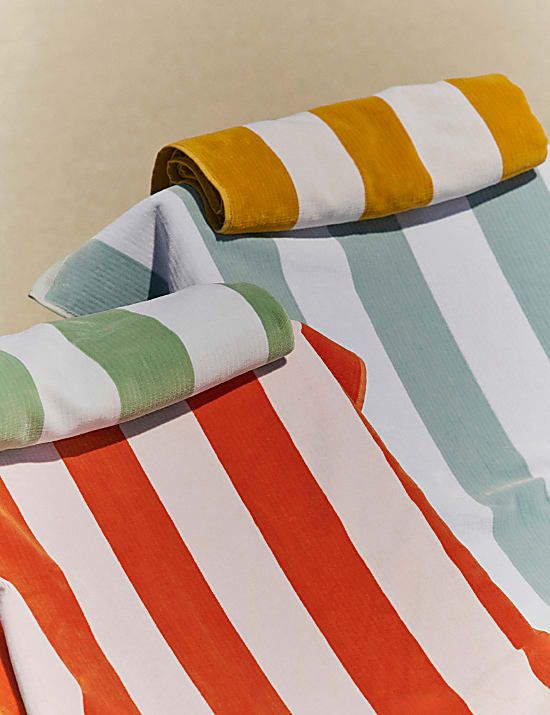 Serviette de plage 100 % coton &agrave; rayures, r&eacute;sistante au sable
