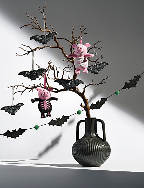 3pk Black Beaded Hanging Bat Decorations