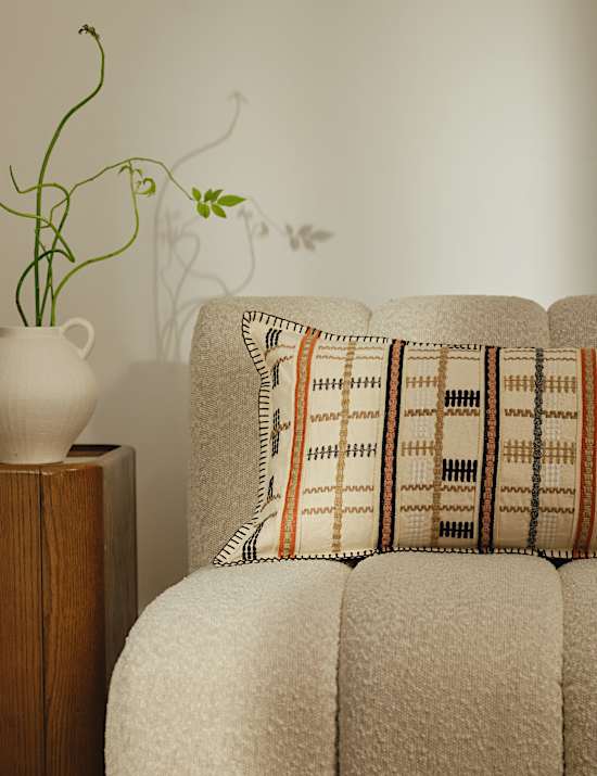 Pure Cotton Grid Embroidered Bolster Cushion