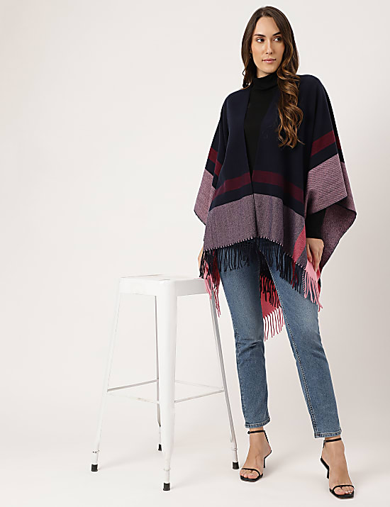 Colourblocked Open Front Poncho