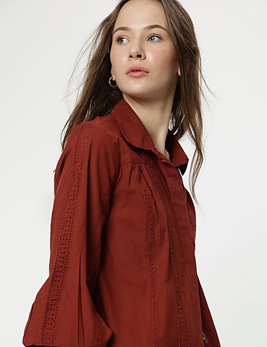 Cotton Rich Embroidery Spread Collar Shirt