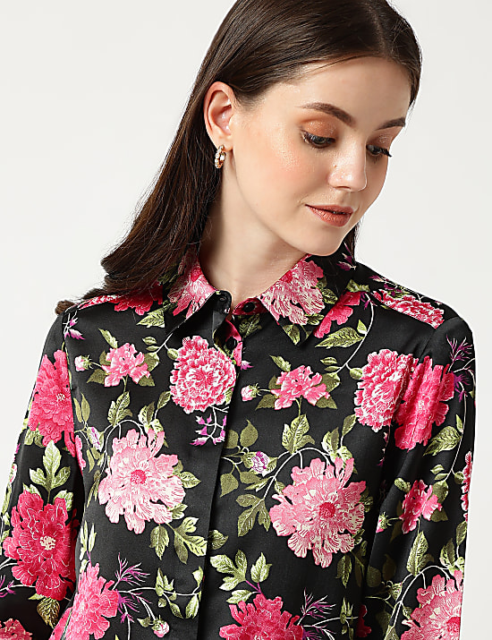 Satin Printed Collared Shirt