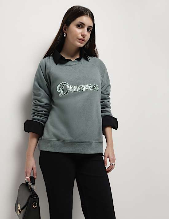 Pure Cotton Sequin Embellished Sweatshirt