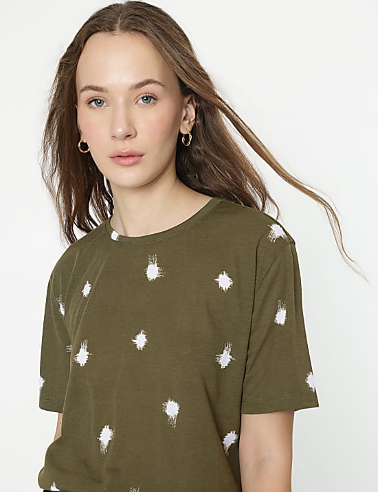Brushstroke Dot Print Half-Sleeve T-Shirt