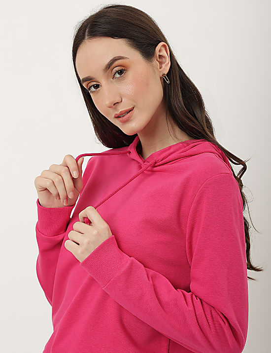 Cotton Mix Plain Hooded Sweatshirt