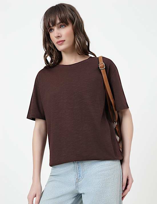 Cotton Rich Plain Crew Neck T-Shirt