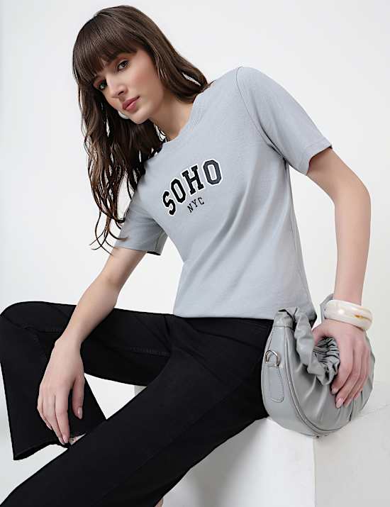 Pure Cotton Typography Crew Neck T-Shirt