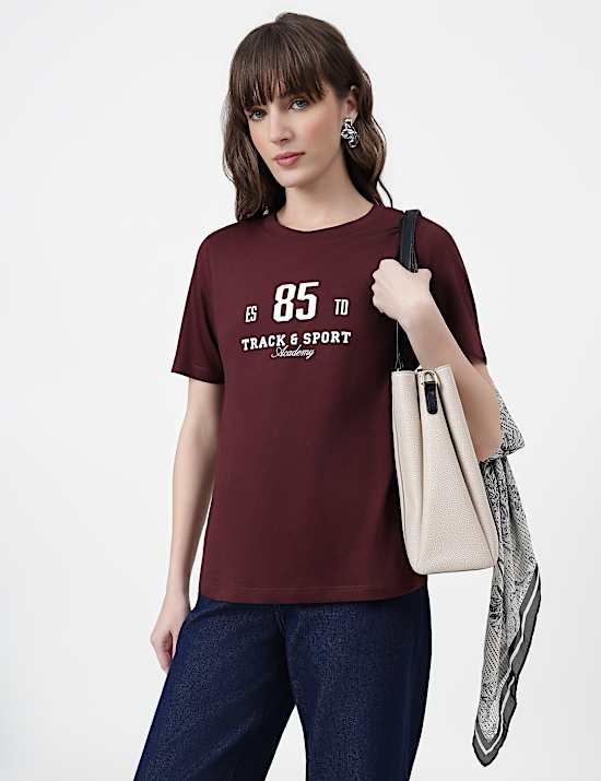 Pure Cotton Typography Crew Neck T-Shirt