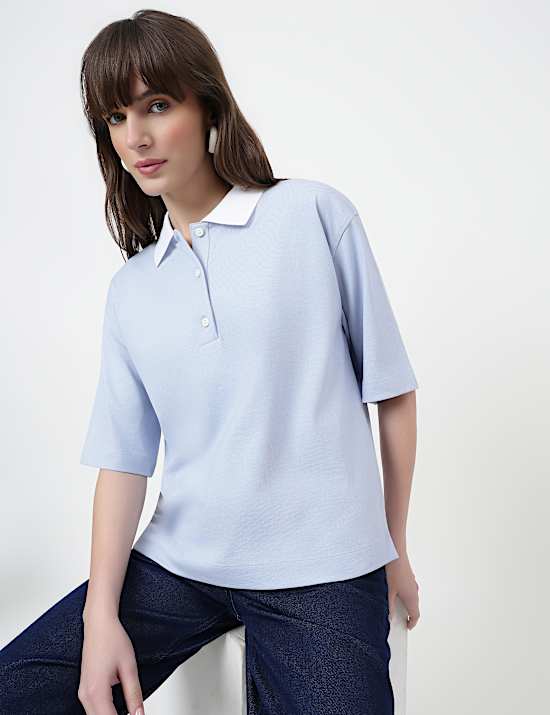 Pure Cotton Plain Polo Collar Polo T-Shirt