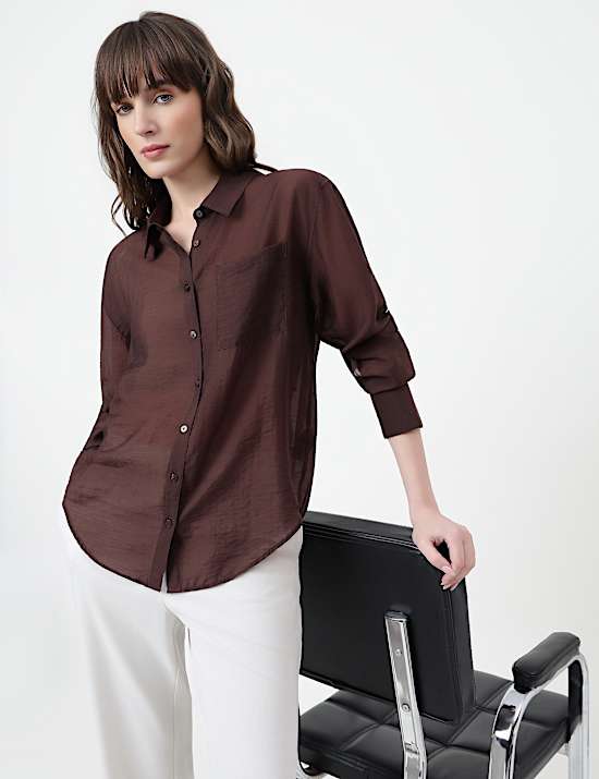 Lyocell Rich Plain Spread Collar Shirt