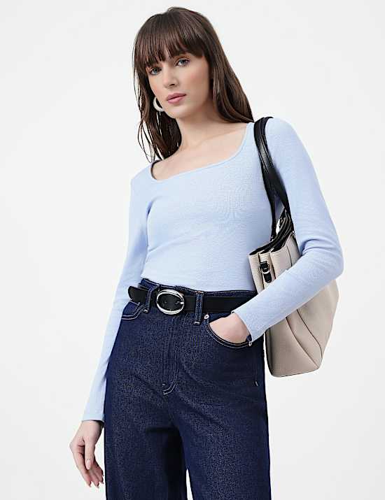 Pure Cotton Plain Scoop Neck Top